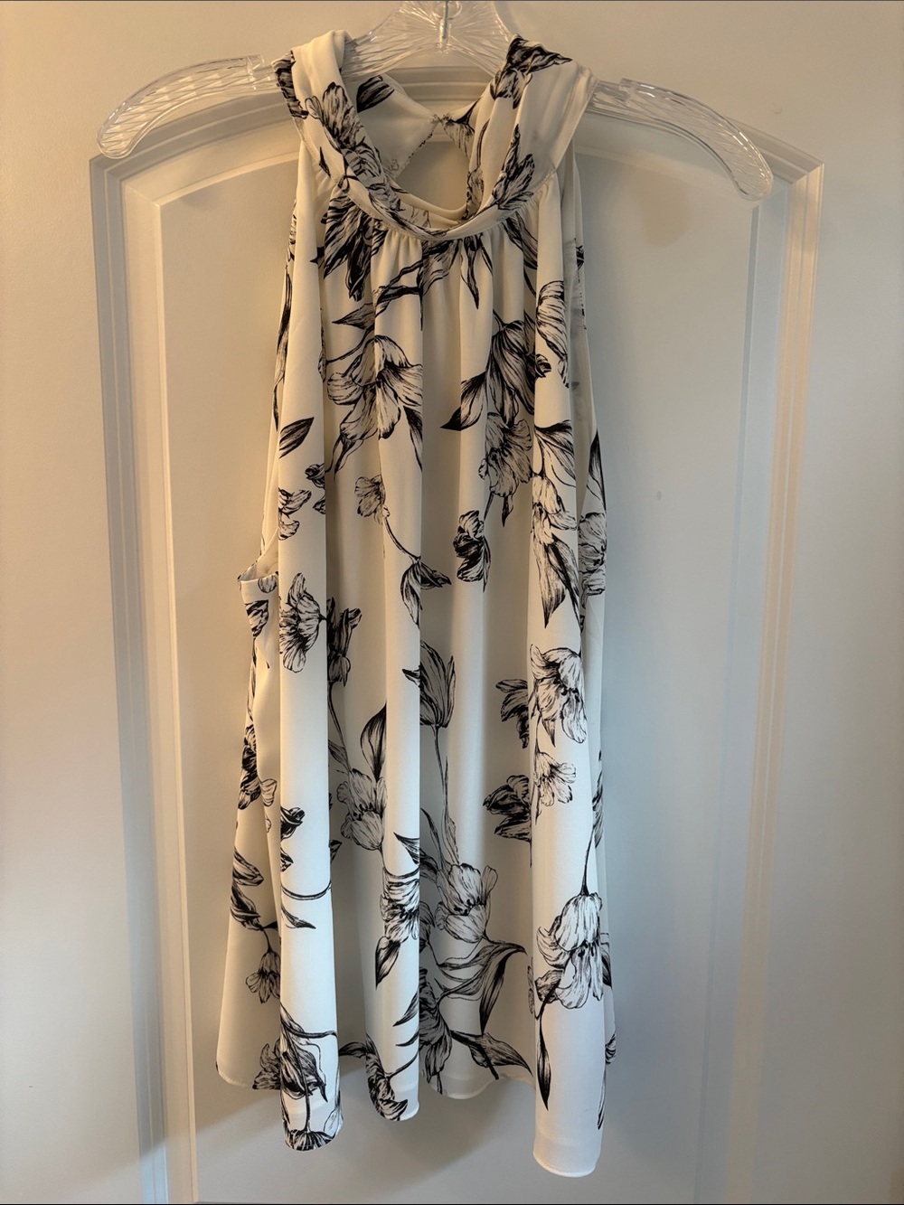 White House Black Market Black and White Floral Halter Top